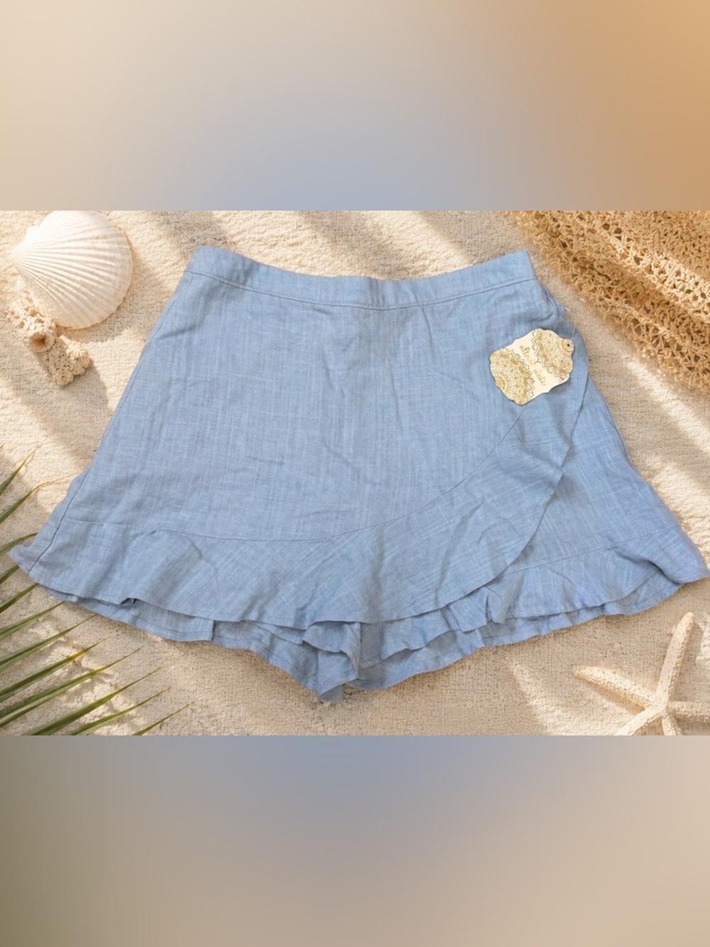 Altar’d State NWT Blue Linen Blend Ruffle Wrap Skort Shorts Medium